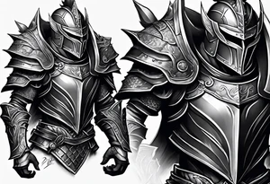 dark fantasy style knight in armor savage warrior, inner bicep tattoo design tattoo idea