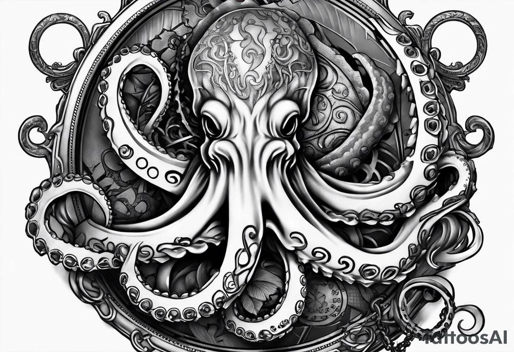 pocket watch wrapped under an aggressive octopus tattoo idea pocket watch wrapped under an aggressive octopus tattoo idea