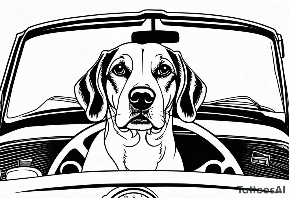 a beagle lying on top of a car steering wheel tattoo idea