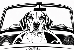 a beagle lying on top of a car steering wheel tattoo idea