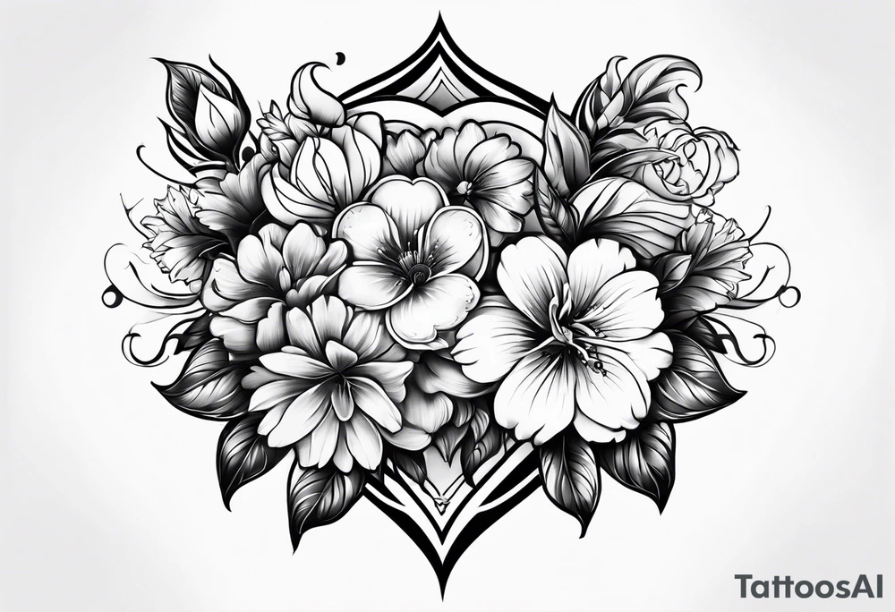 flowers hearts time tattoo idea
