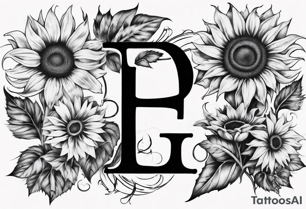 Tattoo combining the letters E and H with a sunflower tattoo idea