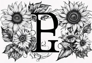 Tattoo combining the letters E and H with a sunflower tattoo idea