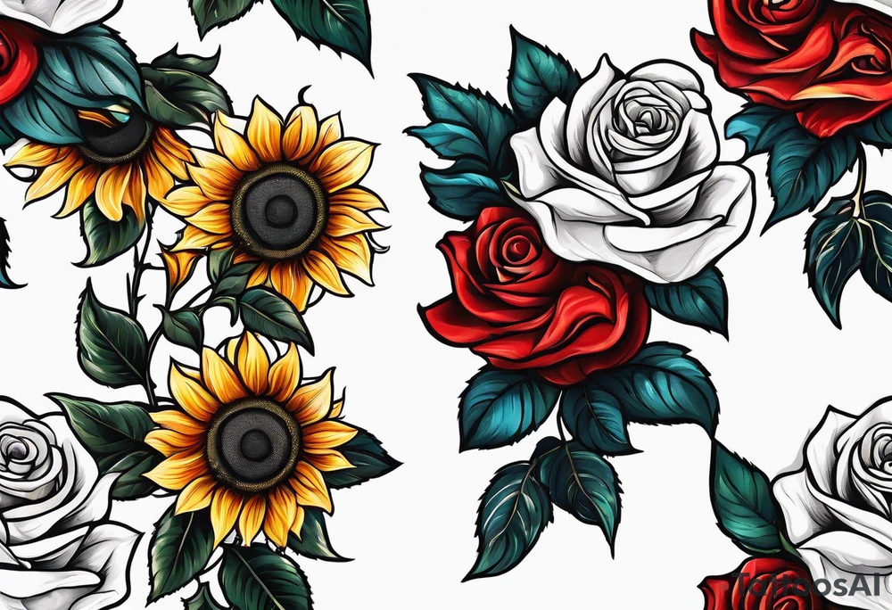 flower rose , sunflower, animal tattoo idea