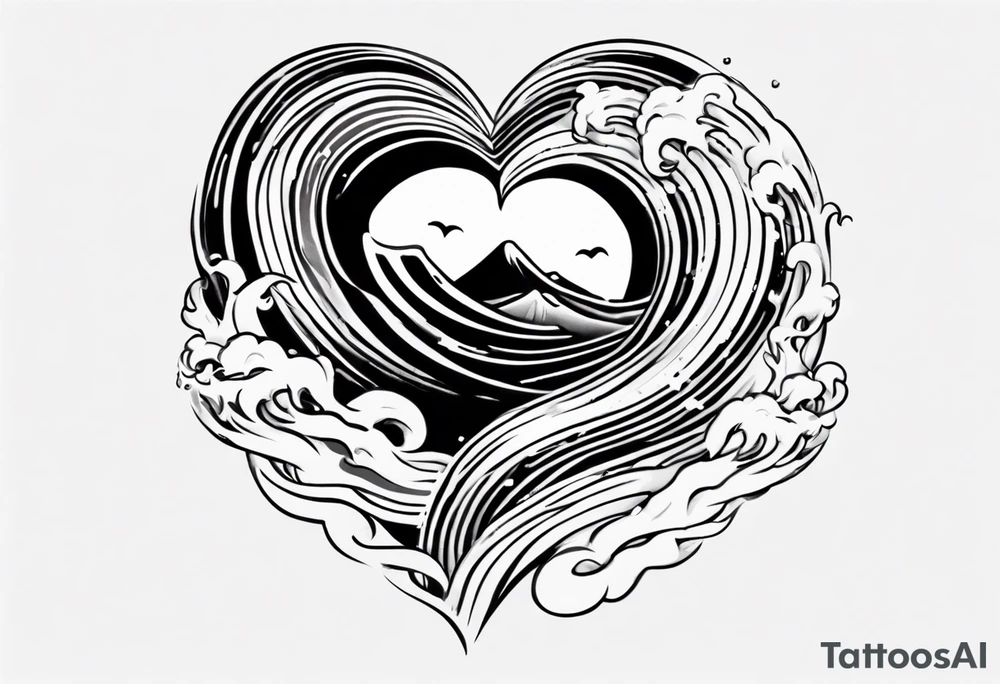 heart which is also a Japanese wave painting tattoo idea