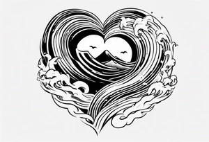 heart which is also a Japanese wave painting tattoo idea