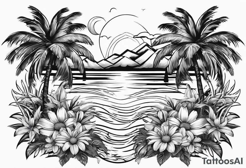 Daisies, palm trees tattoo idea