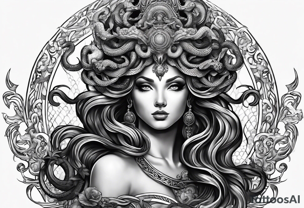 beautiful but mysterious medusa with the serpants clearly showing tattoo idea