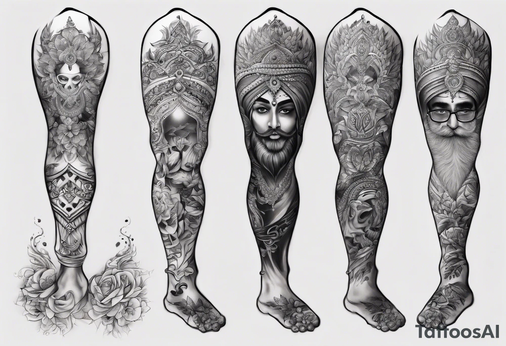 full Leg sleeve tattoo. im from punjab and sikh values tattoo idea