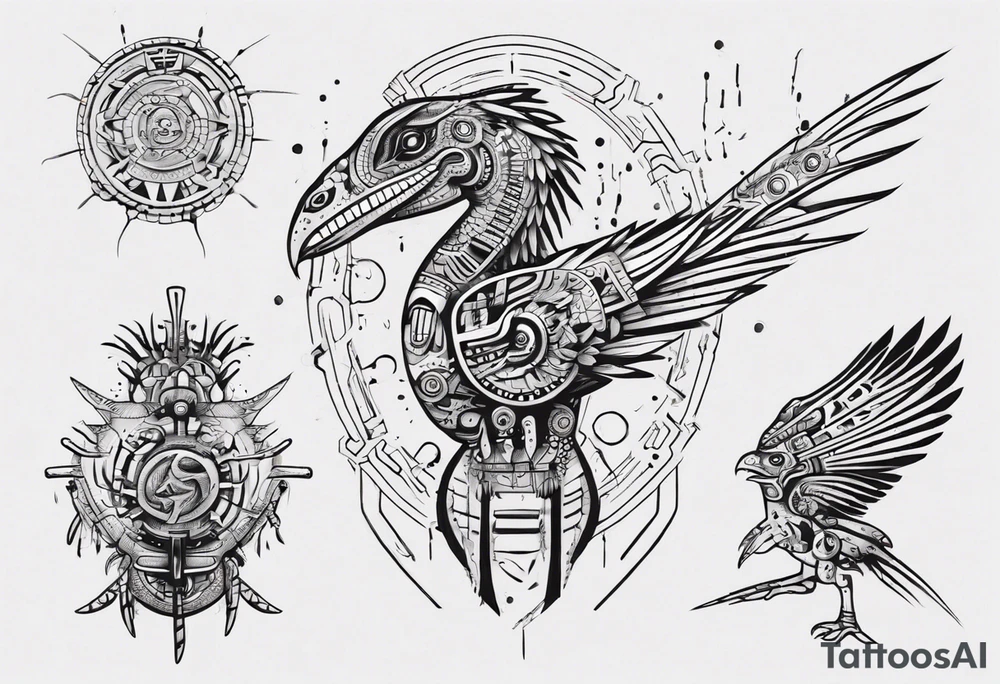 Cyberpunk Mayan/Aztec Quetzal bird/dinosaur with Neurons. tattoo idea Cyberpunk Mayan/Aztec Quetzal bird/dinosaur with Neurons. tattoo idea