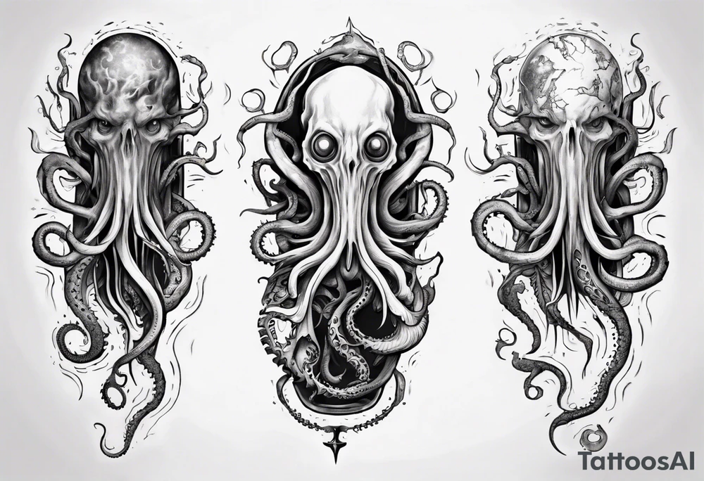 a tattoo on the theme of lovecraft, with long tentacles that embrace the earth tattoo idea