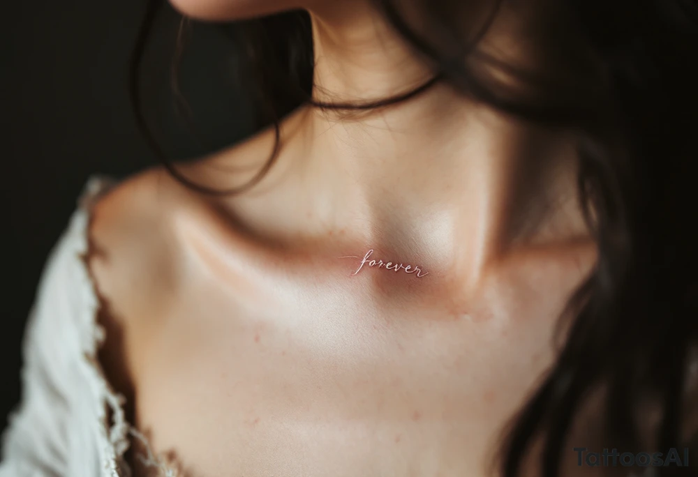 A minimalistic "forever" in delicate white ink across the collarbone, like a hidden promise. tattoo idea