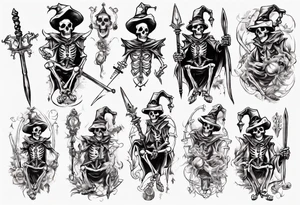 Skeleton court Jester clothed with sword tattoo idea