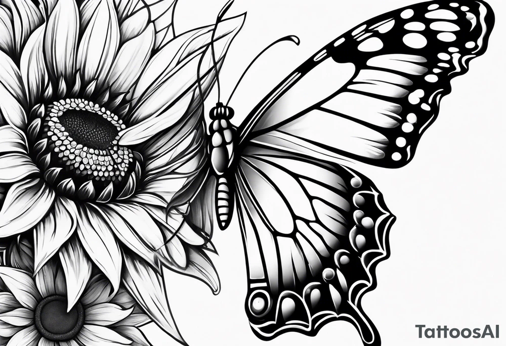 Sunflower and butterfly leg sleeve tattoo idea