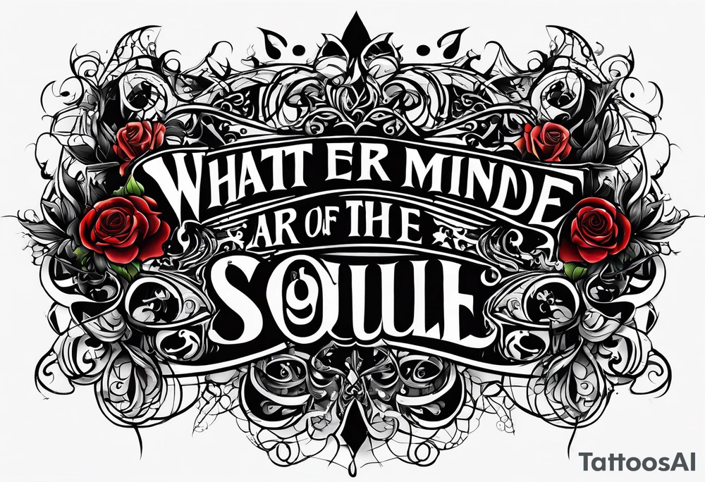 Script lettering saying"What ever our souls are made of, his and mine are the same" gothic tattoo idea