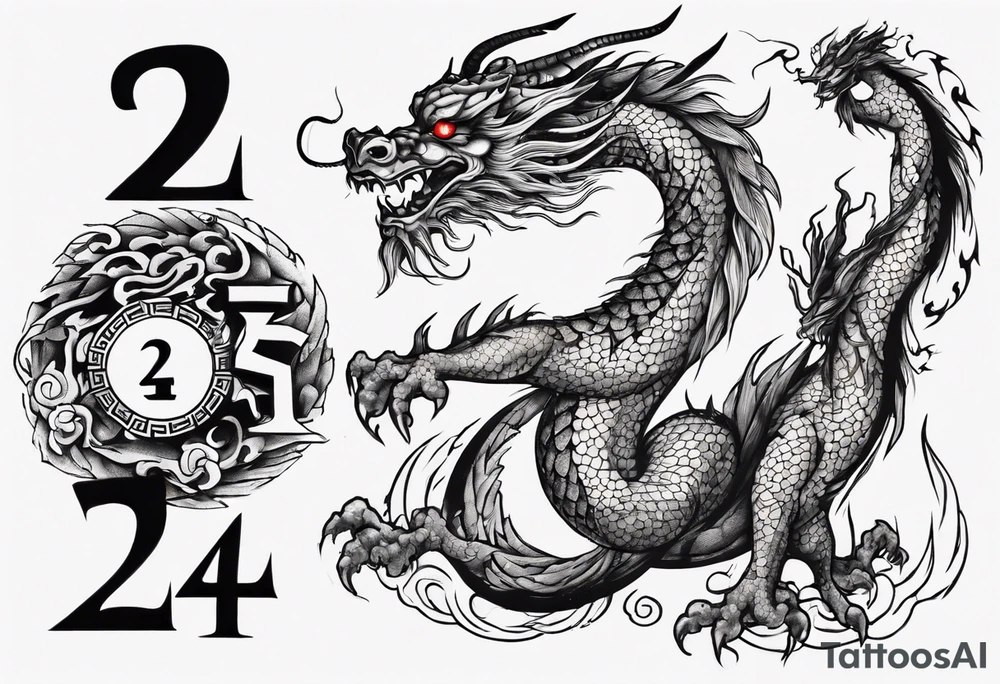 Number 24 with a Chinese dragon around it tattoo idea