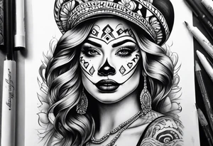 Chicano style women face clown face tattoo idea