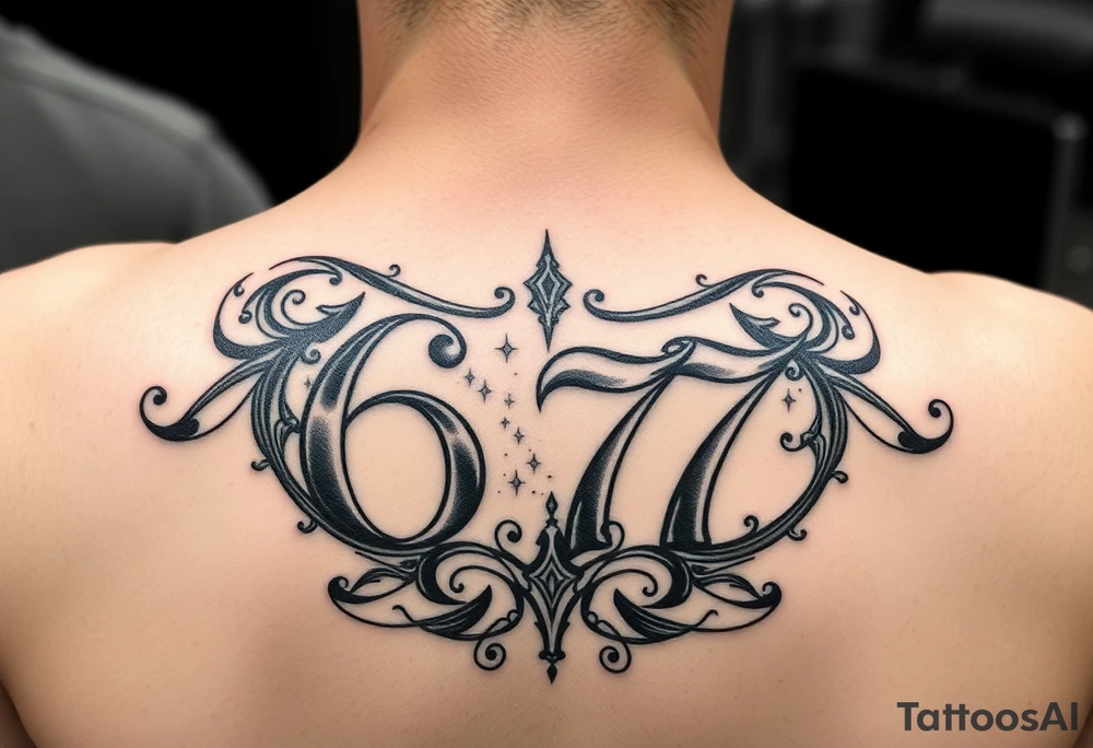 Give me a tattoo that contains the number 677 and add some designs tattoo idea