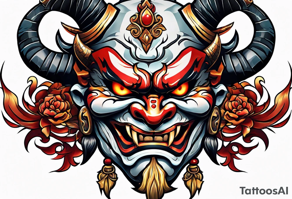 A Oni mask for protection against Evil tattoo idea