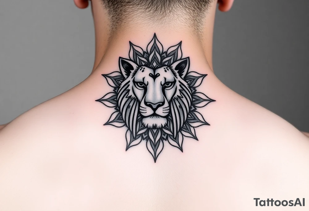 lioness with a mandala behind her tattoo idea