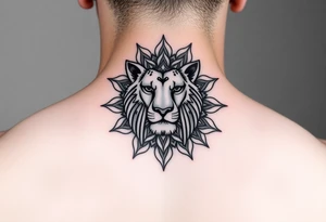 lioness with a mandala behind her tattoo idea