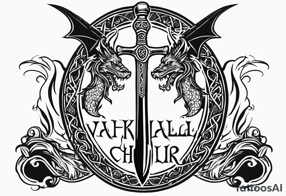 Valhalla sword shield dragon axe viking church tattoo idea Valhalla sword shield dragon axe viking church tattoo idea