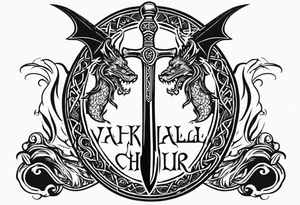 Valhalla sword shield dragon axe viking church tattoo idea