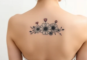 Small flower bouquet with order of flowers, daisy, cosmo, poppy, chrysanthemum, cosmo tattoo idea