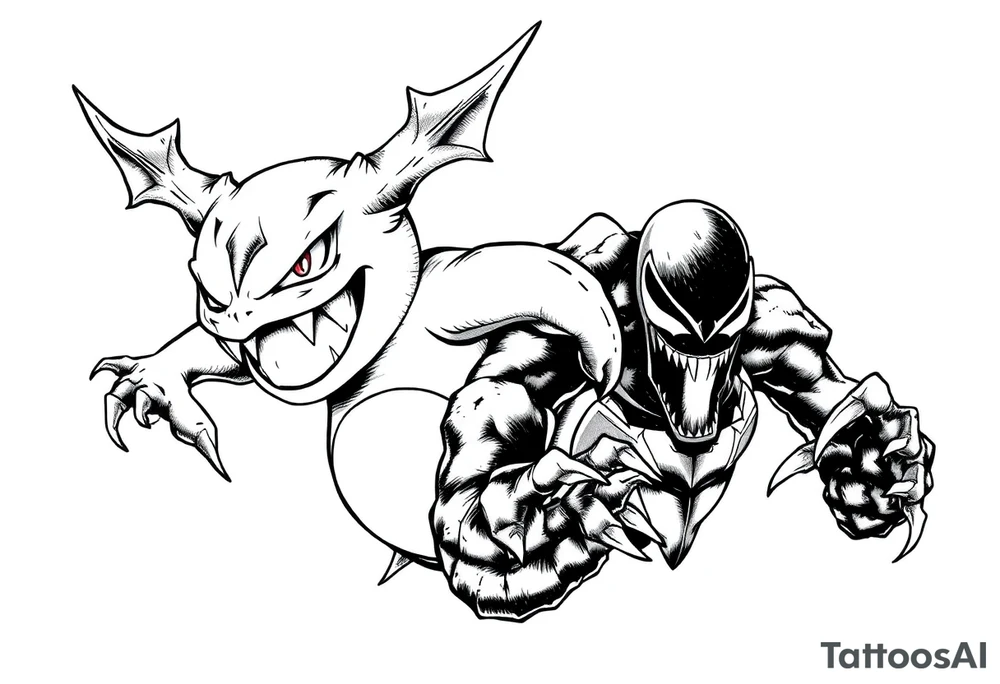 GENGAR FROM POKÉMON AND VENOM FROM MARVEL FUSION tattoo idea