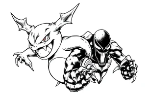 GENGAR FROM POKÉMON AND VENOM FROM MARVEL FUSION tattoo idea