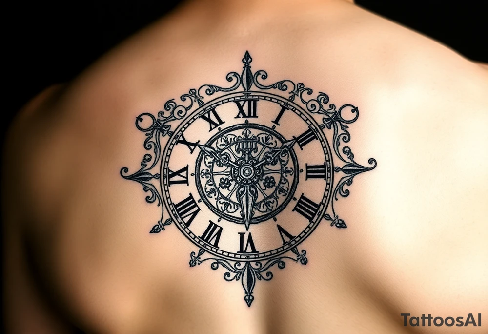 vintage roman numerals within ornate clockwork mechanism tattoo idea