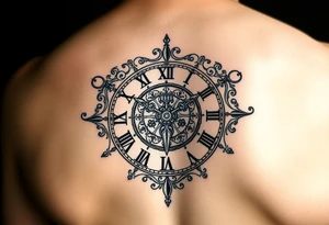 vintage roman numerals within ornate clockwork mechanism tattoo idea