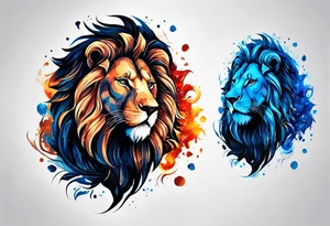 I Want zodiac leo/lion for upper arm and bicep. With blue and fire in it. I want the lion to be eating all its strengths and weaknesses labeled in black color tattoo idea
