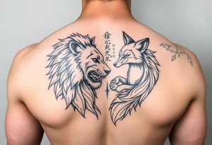 lion vs fox irezumi sleeve tattoo idea