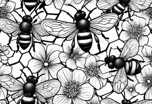 honeycomb, flowers, bumble bees tattoo idea