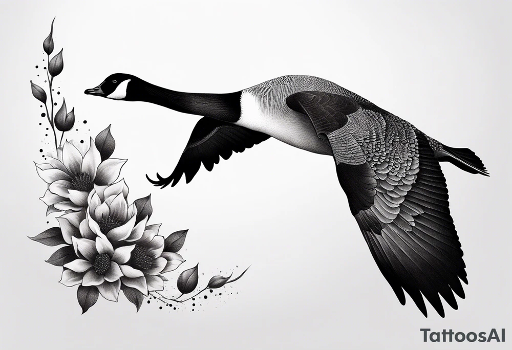 canadian goose taking off profile flowers tattoo idea