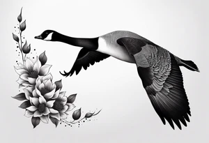canadian goose taking off profile flowers tattoo idea