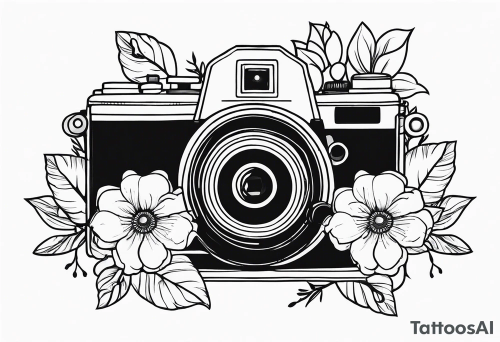 Vintage camera with flowers. tattoo idea