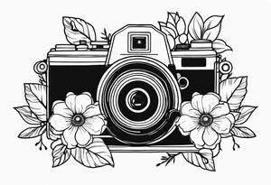 Vintage camera with flowers. tattoo idea