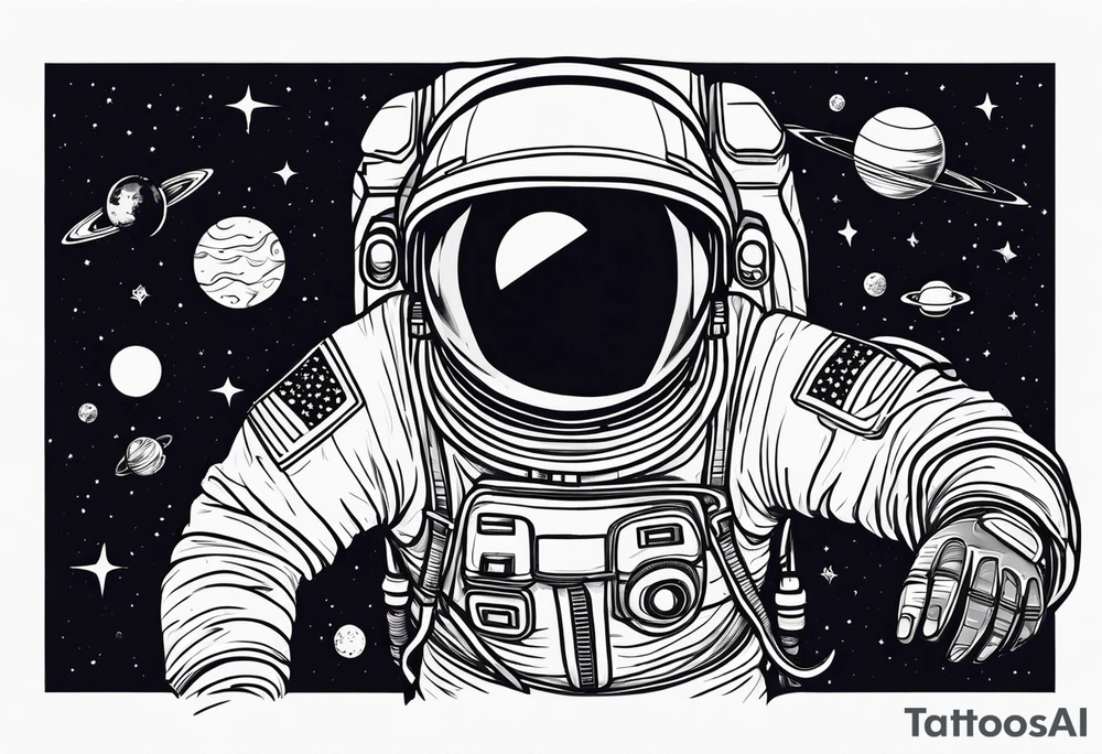 An astronaut floating in space with planets around him tattoo idea An astronaut floating in space with planets around him tattoo idea