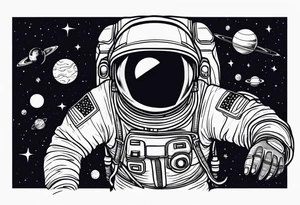 An astronaut floating in space with planets around him tattoo idea