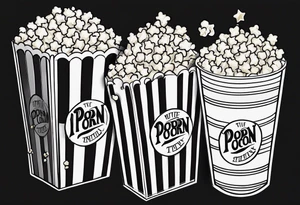 Traditional cinema Popcorn box with vertical stripes, fine line tattoo idea