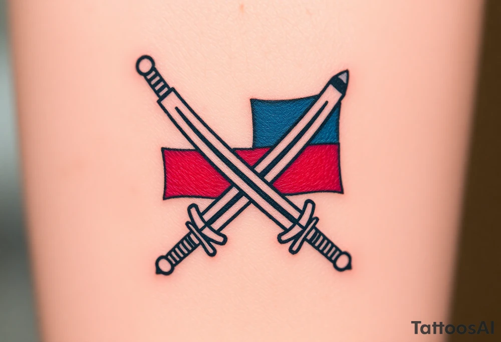 A pair of crossed swords with the Czech flag wrapped around them, symbolizing history and bravery tattoo idea