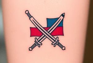 A pair of crossed swords with the Czech flag wrapped around them, symbolizing history and bravery tattoo idea