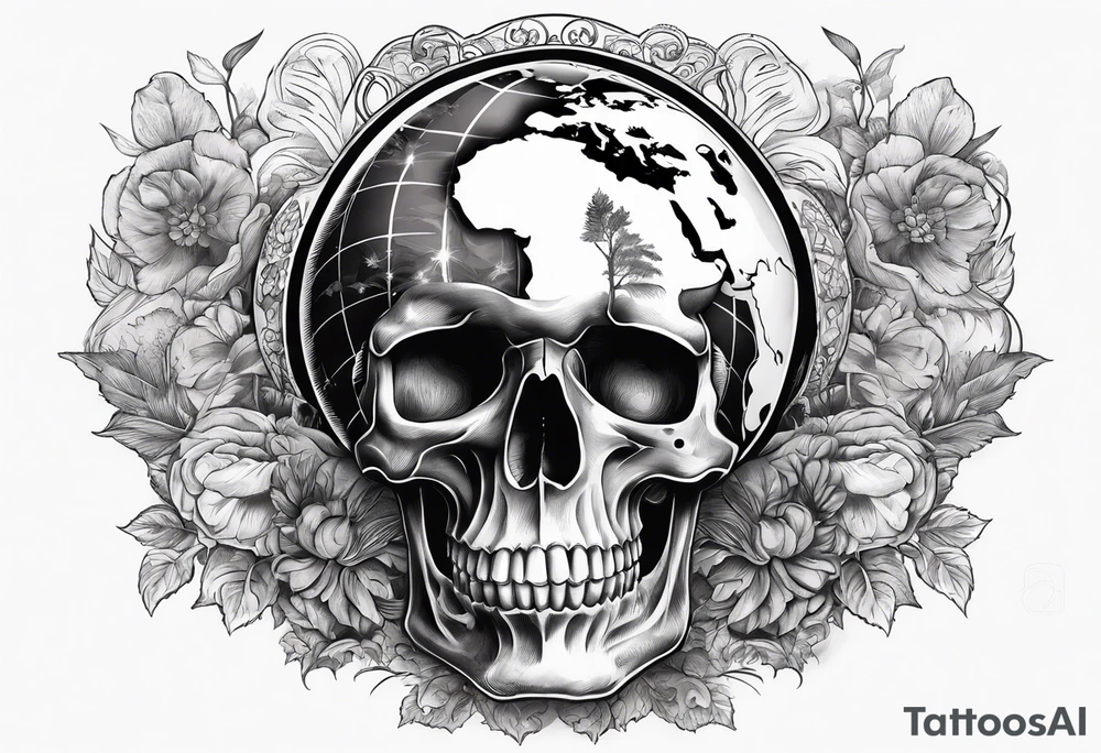 Skull with a world globe. tattoo idea