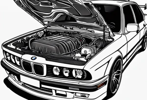 1995 Bmw M5 with supercharger standing out of hood tattoo idea
