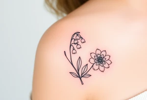 wrist tattoo with marigold, lily of the valley, and chrysanthemum tattoo idea