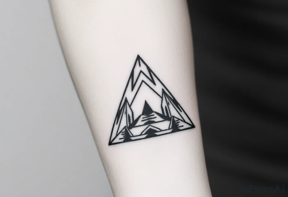 Geometric small triangle about different paths in life merge together and become stronger while being psychedelic and trippy tattoo idea