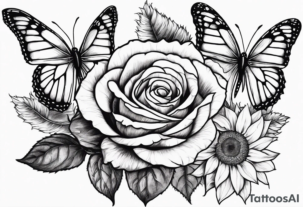 Flower : rose , sunflower, camera, small butterfly tattoo idea