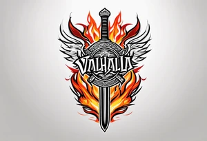 Valhalla on  fire shield sword tattoo idea